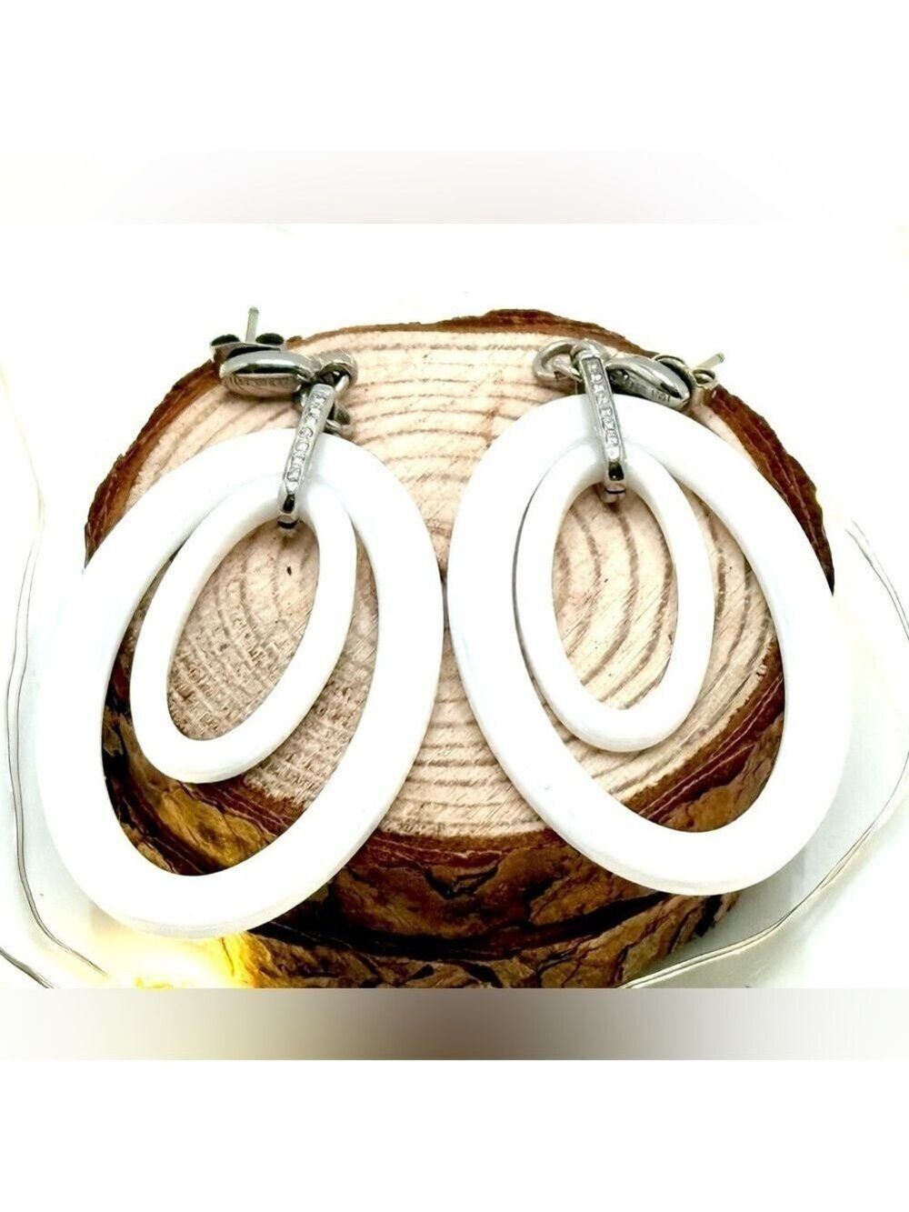 Cerruti 1881 White Ceramic Double Oval Statement Earrings